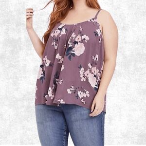 Torrid Mauve Floral Gauze Swing Tank Top – Plus Size 1 (14–16) | Lightweight Sle